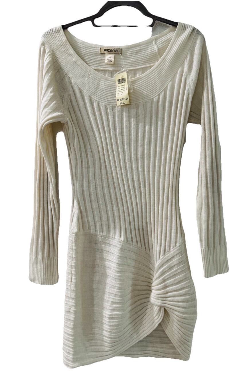 New Arden B Cream Ivory Ribbed Knit Bodycon Sweater Dress M Y2K Retro NWT